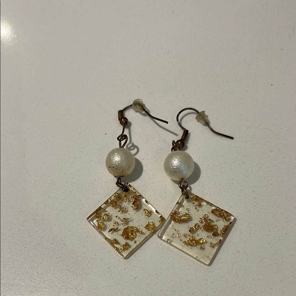 Elegant Gold and White Dangle Earrings